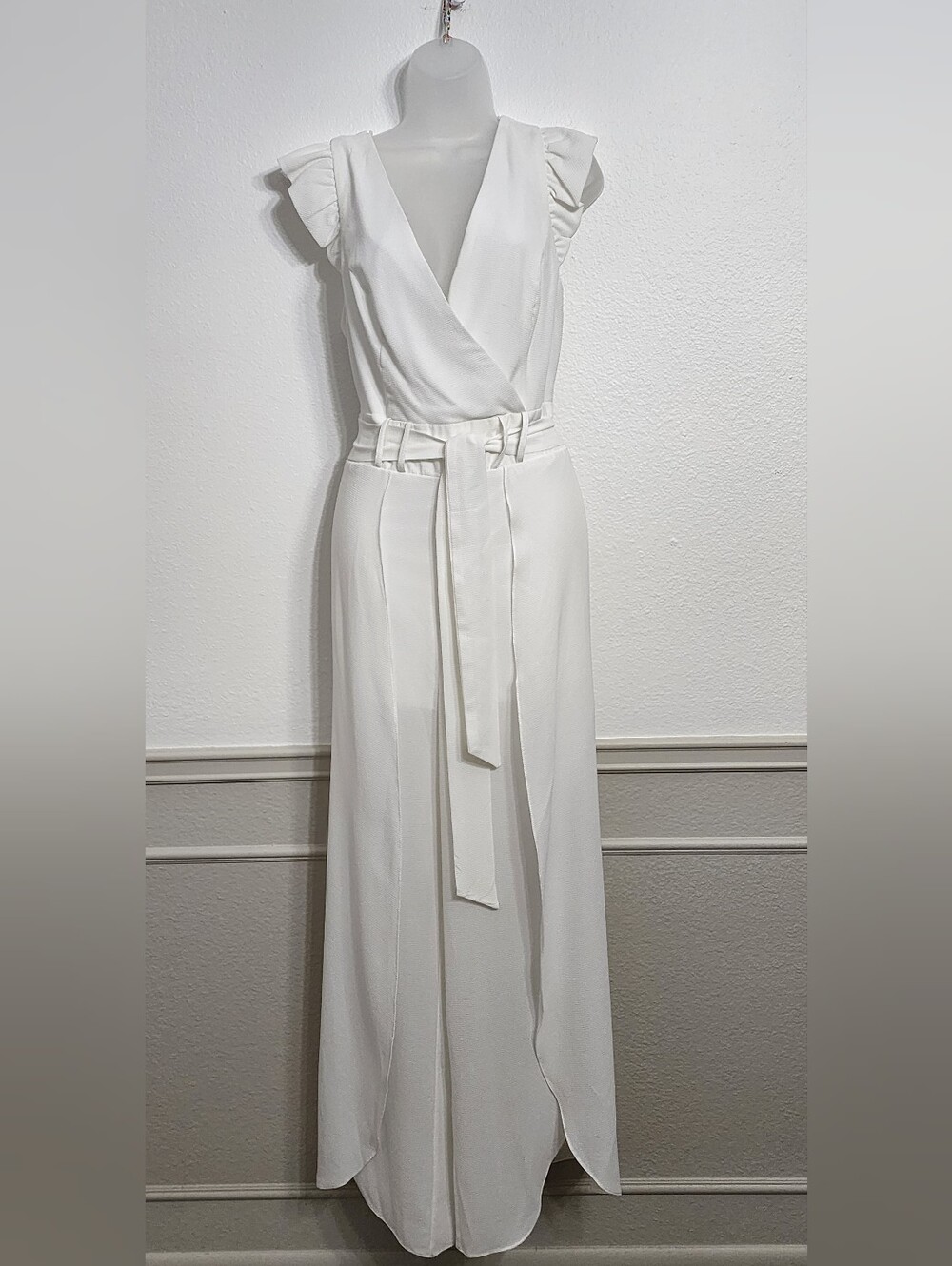 Premier Amour Off White Wrap Bodice Belted Jumpsuit